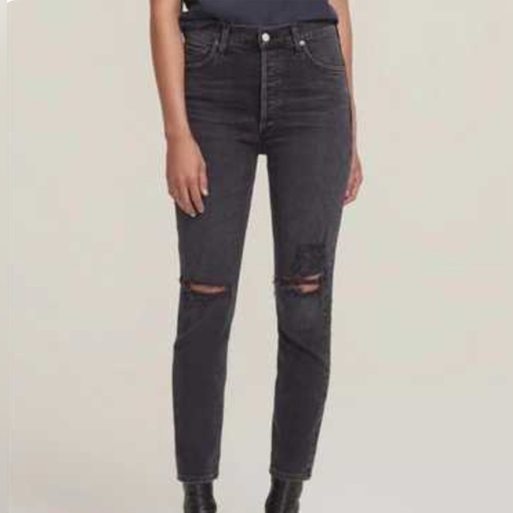Agolde Nico High Waisted Cassette Distressed Button Fly Black Jeans Size 27 - Picture 4 of 9